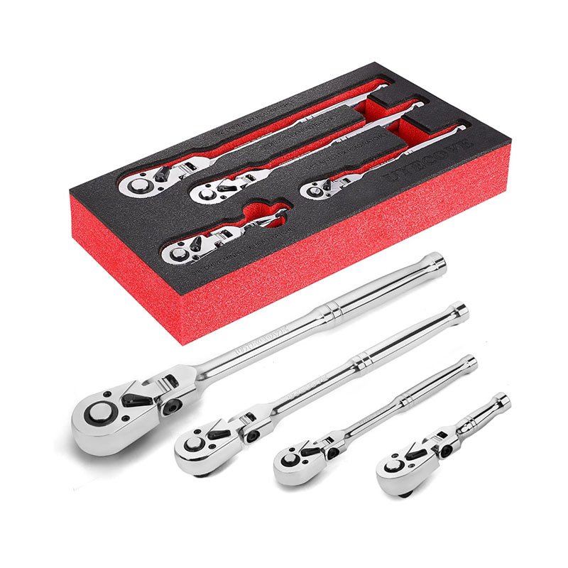 Socket Set - 新設計 4個入り 72歯 ベルト式クイックリリース フレキシブル回転ヘッド ソケットラチェットレンチセット