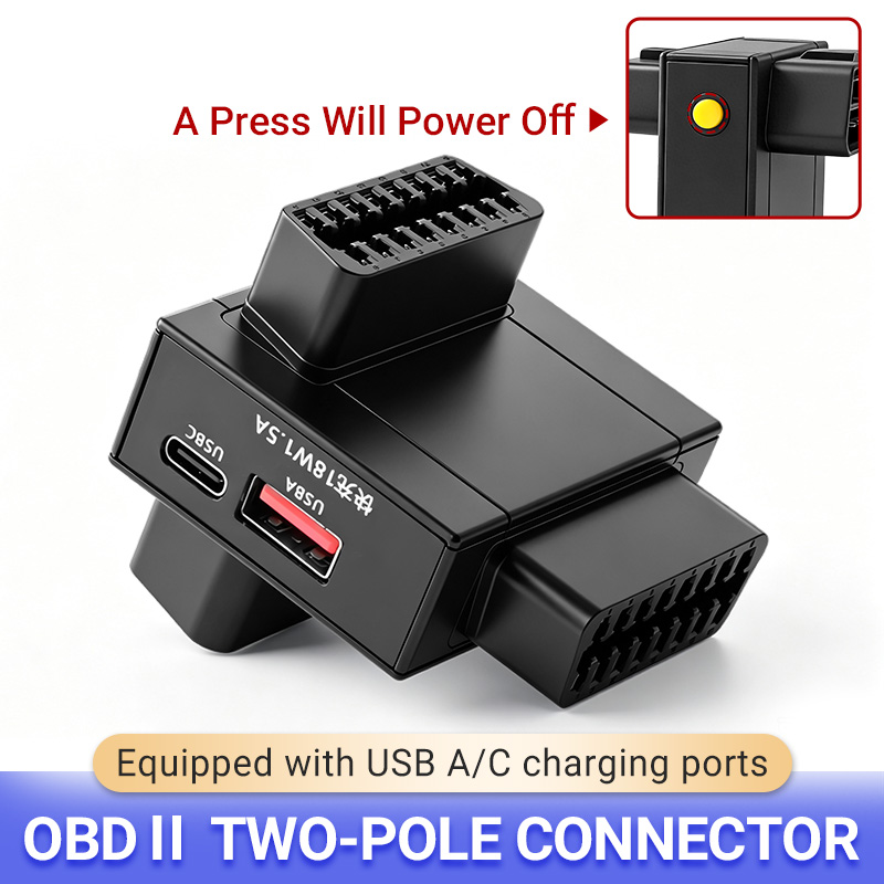 Car Diagnostic Tool - OBD2 スプリッターアダプター（1対2）、18W急速充電対応USB-C/USB-Aポート付き。車両診断ツール用デュアルOBD II延長ケーブル。