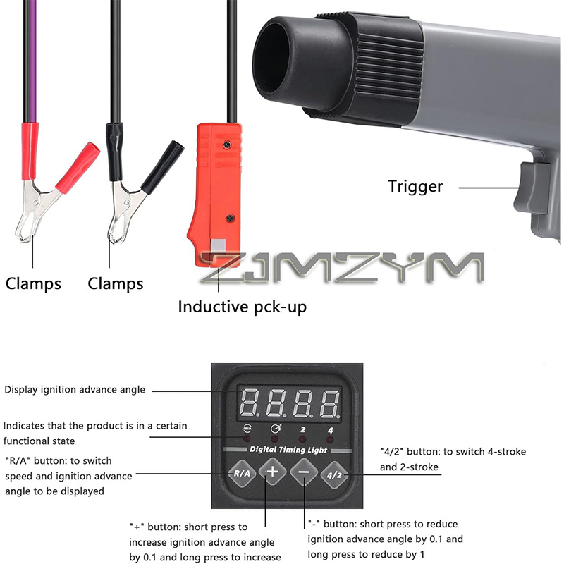 Timing Light Gun - 12Vデジタルディスプレイ点火タイミングライトガン車オートバイエンジンストロボランプ検出器自動診断修理ツール