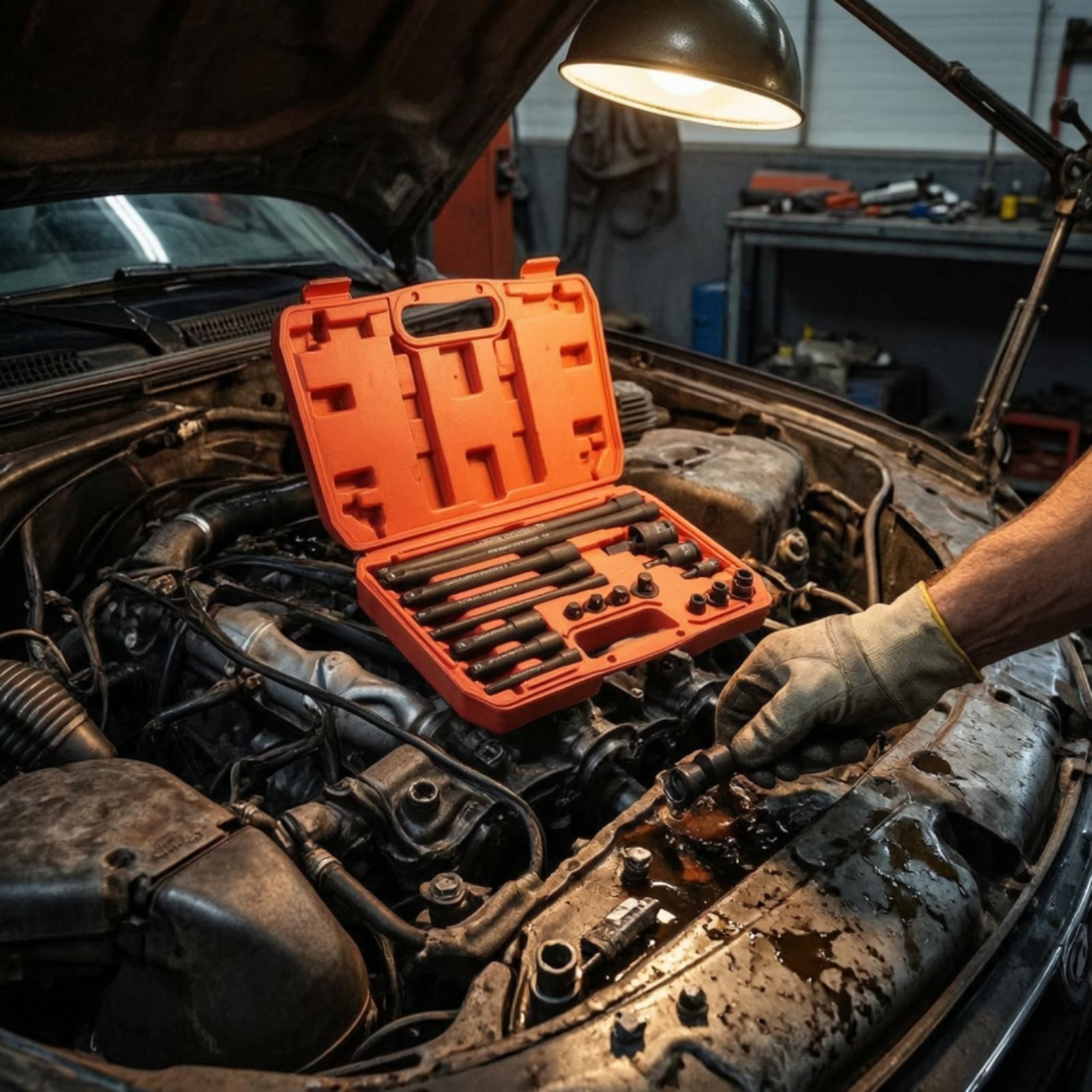 Automotive Tools - インパクトレンチキット 18ピース 延長ロッド ユニバーサルジョイントアダプターと収納ケース付き 自動車整備工場用ツールキット メカニック用